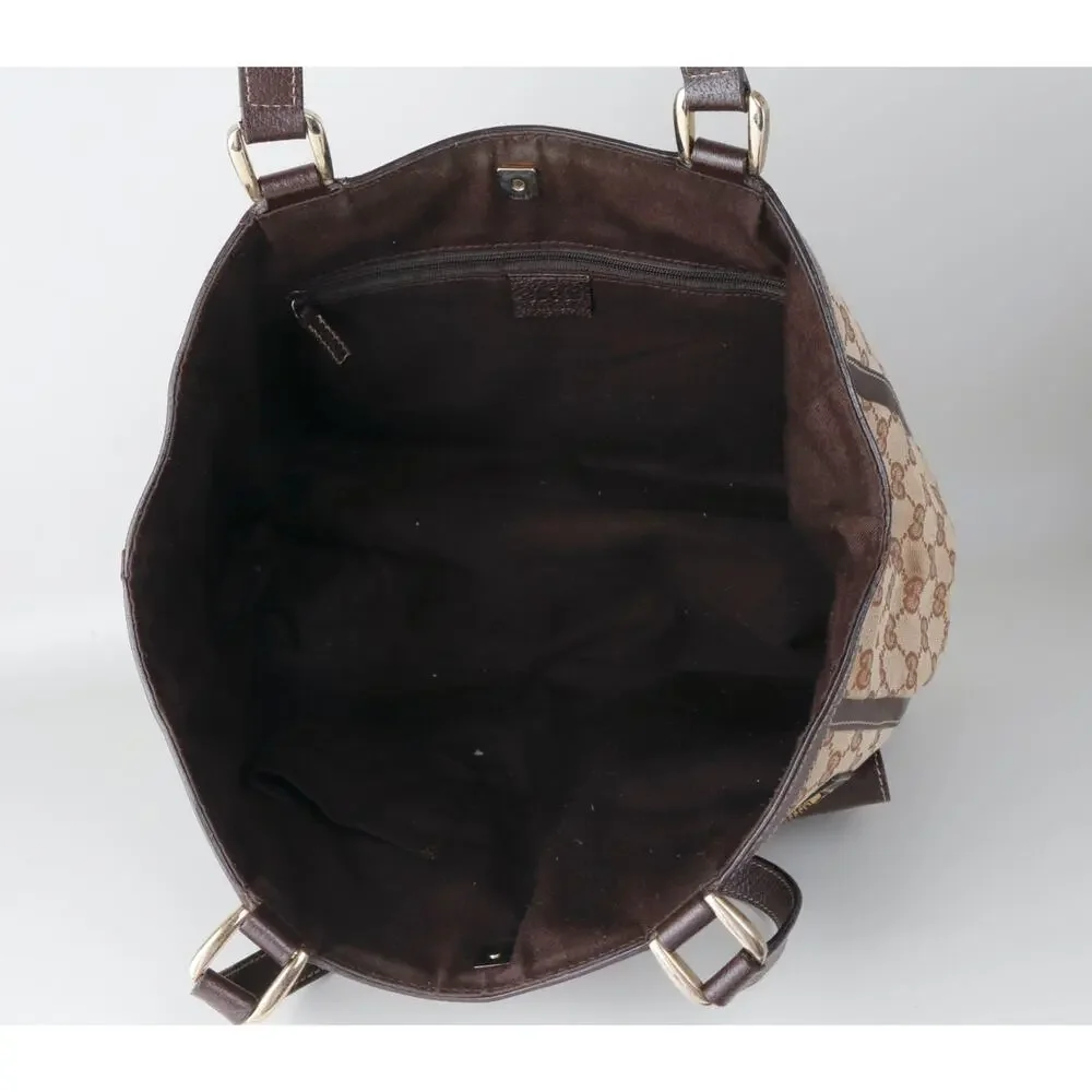 Vintage GUCCI GG Monogram Canvas Abbey D-Ring Pocket Tote Bag Brown Leather